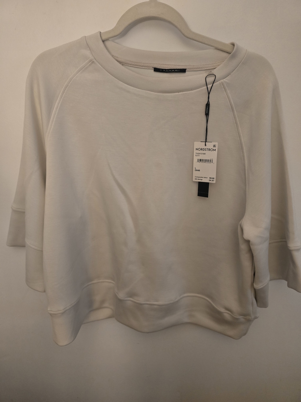 Tahari L Women's Ivory Short-Sleeve Sweatshirt Top